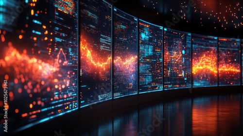 Futuristic Data Visualization Display Amidst Ambient Lights