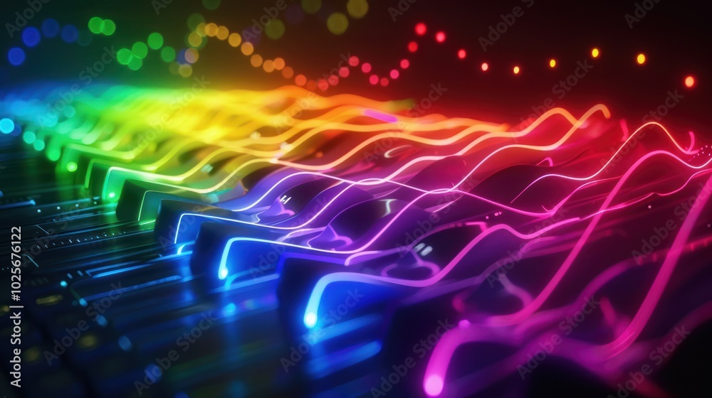Abstract Neon Rainbow Lines on a Dark Surface Abstract Neon Rainbow Lines on a Dark Surface