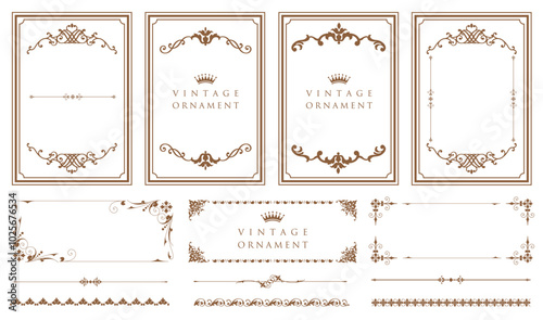 Antique picture borders or deco divider. Retro ornamental frame, vintage rectangle ornaments and ornate border. Decorative wedding frames. Isolated icons vector set..eps