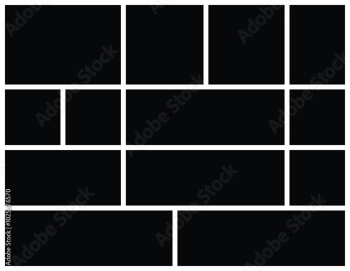 Collage set of frames for photos. Vector illustration. Black and white. background and rectangle shape for wall moodboard.