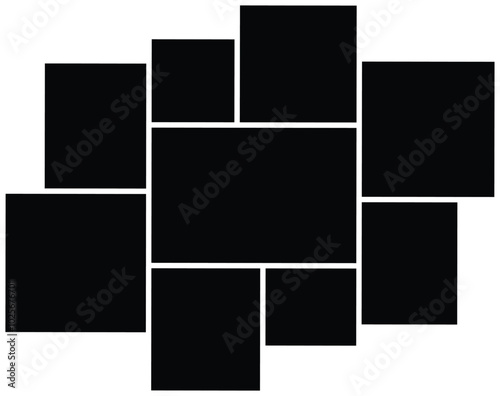 9 Photo collage vector template,. background and rectangle shape for wall mood board.