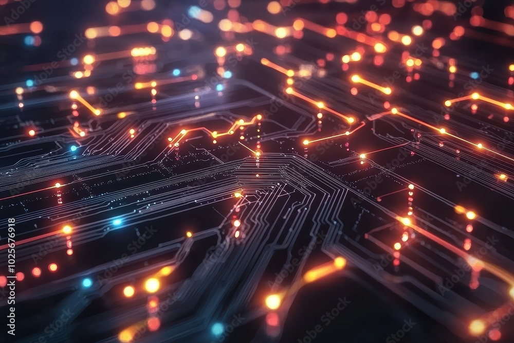 Futuristic Digital Circuit Background with Glowing Elements Futuristic Digital Circuit Background with Glowing Elements