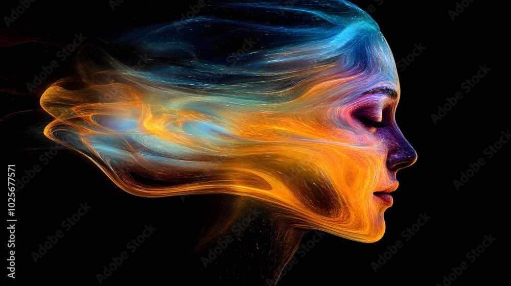 32. A swirling holographic display of human emotions represented through colors 32. A swirling holographic display of human emotions represented through colors