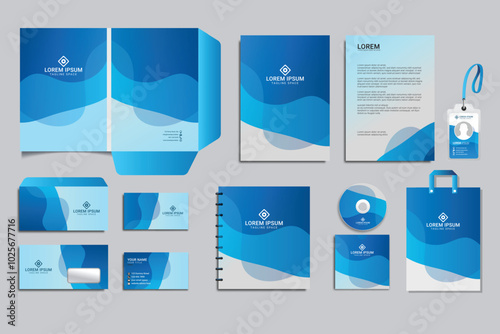Corporate Brand Identity Mockup set with digital elements. Classic full stationery template design. Editable vector illustration: Business card, Bag, Id card, envelope, letterhead, etc.