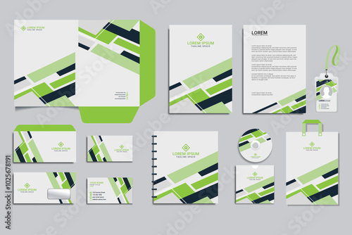 Wallpaper Mural Editable vector Brand Identity concept of stationery Mock-Up set with green and white abstract graphics design. Branding stationery mockup template of File folder, annual report, AD banner Torontodigital.ca