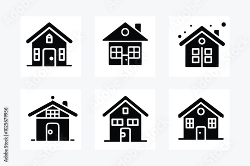 House Icon Shape Black and White Silhouette Vector Art Illustration Design Image Set