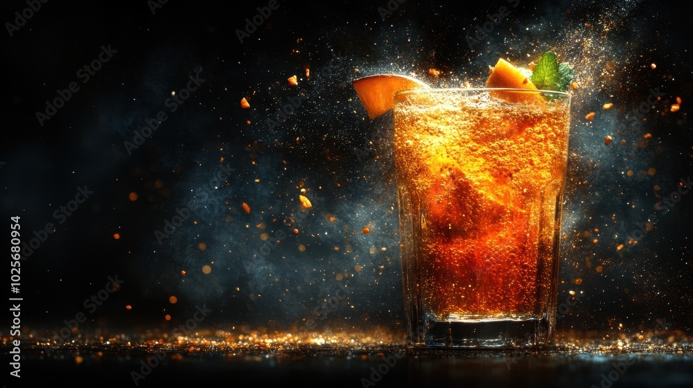 A refreshing drink with vibrant colors and dynamic splashes, conveying energy and enjoyment. A refreshing drink with vibrant colors and dynamic splashes, conveying energy and enjoyment.