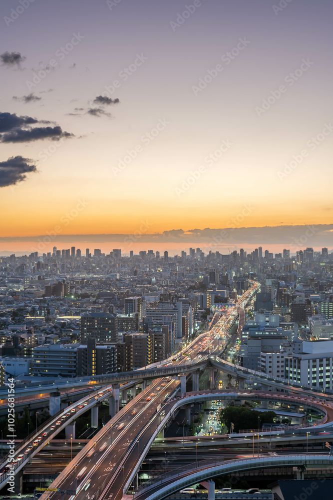 Fototapeta premium 東大阪から望む大阪市内の夕景