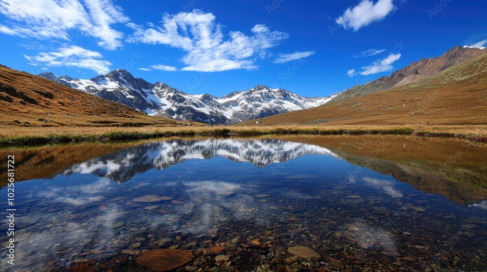 Serene Snow-Capped Mountains Reflecting in Crystal Lake Serene Snow-Capped Mountains Reflecting in Crystal Lake