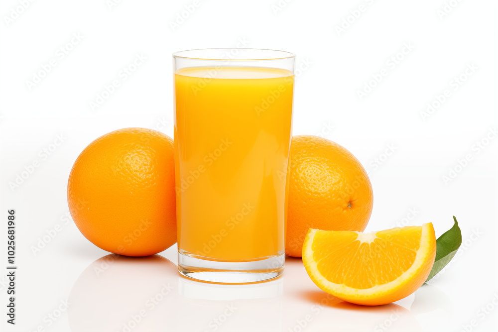 A glass of freshly squeezed orange juice with condensation on the surface, sitting on a smooth white background, capturing the vibrant color and texture of the juice. A glass of freshly squeezed orange juice with condensation on the surface, sitting on a smooth white background, capturing the vibrant color and texture of the juice.