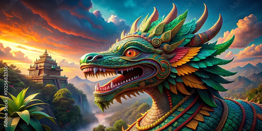 Fototapeta premium Majestic Aztec Dragon Quetzalcoatl Symbolizing Power and Mythology in Ancient Mesoamerican Culture and Artistry
