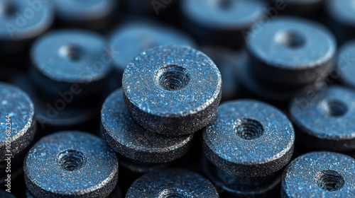 Closeup of Stacked Metal Washers