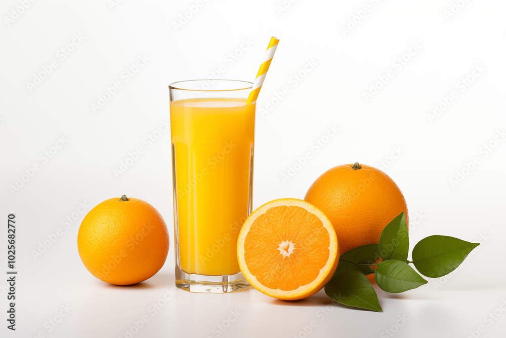 A glass of freshly squeezed orange juice with condensation on the surface, sitting on a smooth white background, capturing the vibrant color and texture of the juice. A glass of freshly squeezed orange juice with condensation on the surface, sitting on a smooth white background, capturing the vibrant color and texture of the juice.