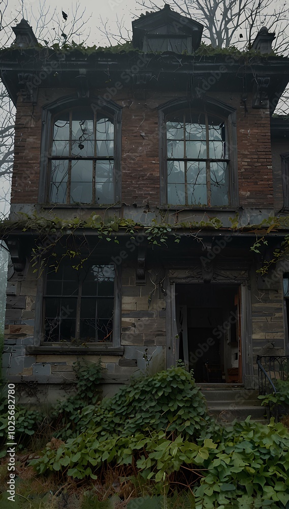 Haunted House with Ghostly Silhouettes – A Spooky Scene of Paranormal Mystery Haunted House with Ghostly Silhouettes – A Spooky Scene of Paranormal Mystery