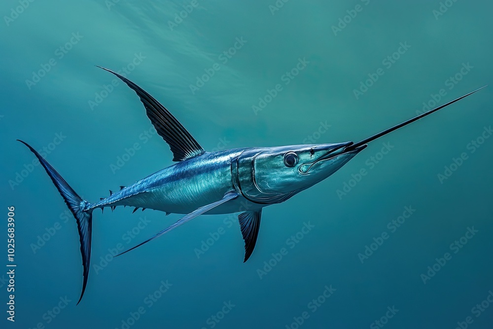 Obraz premium A Blue Marlin Swimming Through Clear Turquoise Water