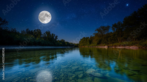 River water at night photography.