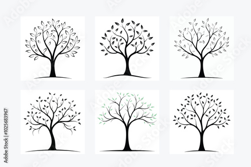 Tree Branches Silhouette Vector Art Illustration Design Image Set for Nature, Organic, and Outdoor Projects