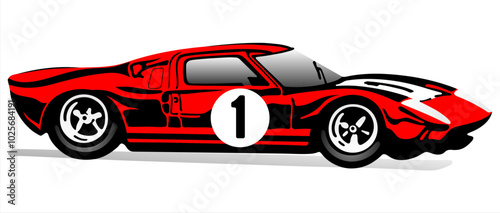 A old red race car with number one. Vector illustration