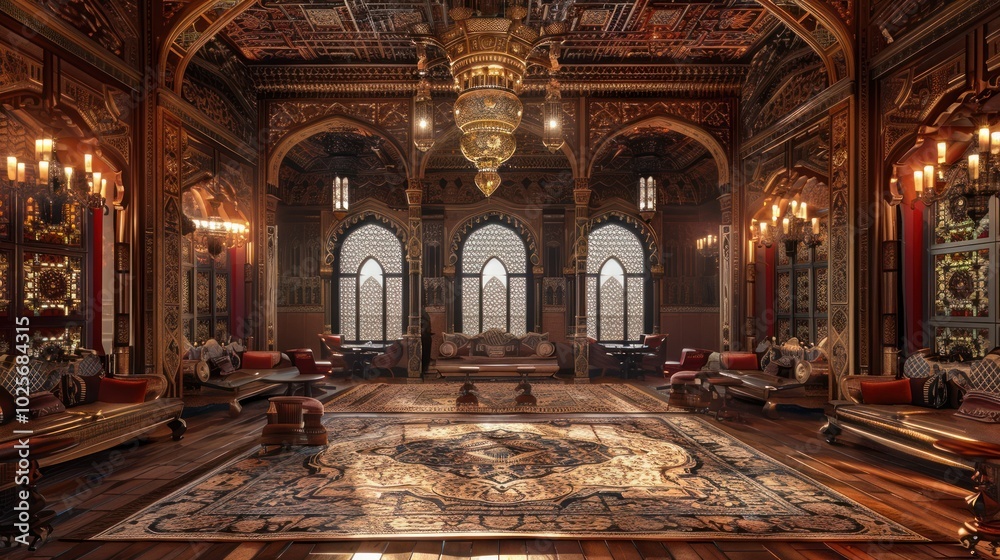 Fototapeta premium Ornate Interior with Intricate Carving and Intricate Windows