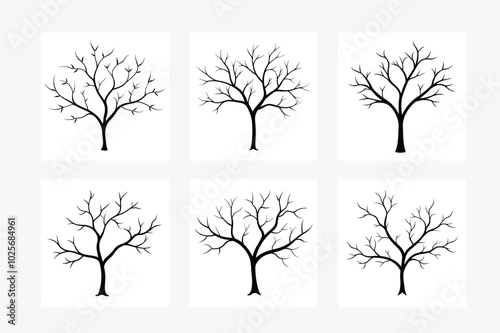 Tree Branches Silhouette Vector Art Illustration Design Image Set for Nature, Organic, and Outdoor Projects