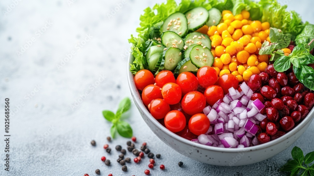 A vibrant salad bowl featuring fresh vegetables and colorful ingredients. A vibrant salad bowl featuring fresh vegetables and colorful ingredients.