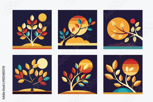 Tree Branches Silhouette Vector Art Illustration Design Image Set for Nature, Organic, and Outdoor Projects