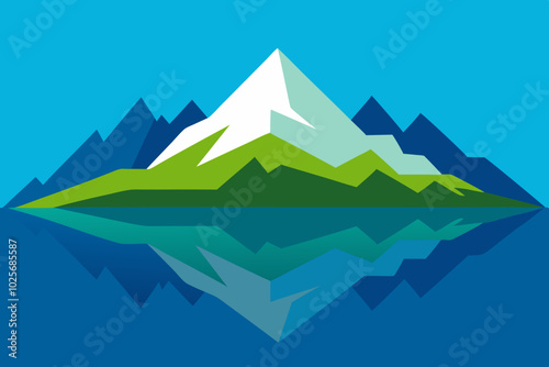 Mountain Lake Reflection Natural Background Vector Illustration