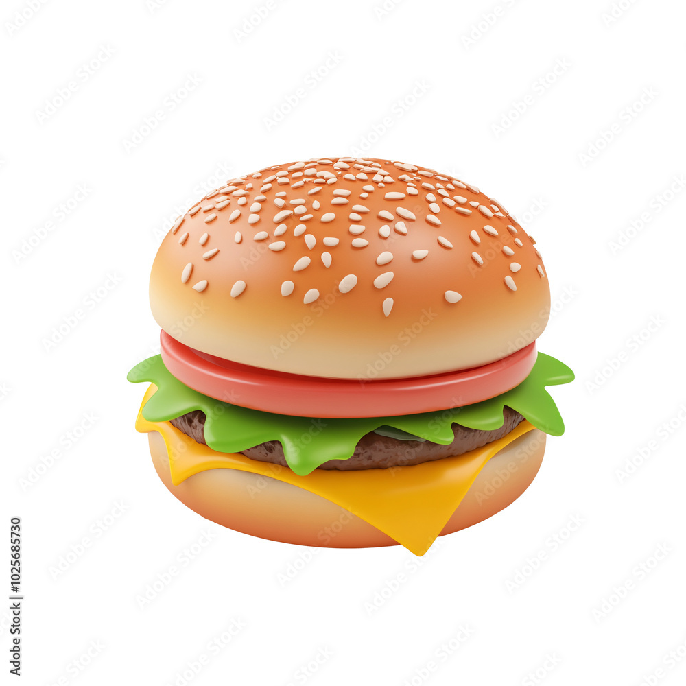 Burger 3d icon cartoon style on white and transparent background. Burger 3d icon cartoon style on white and transparent background.