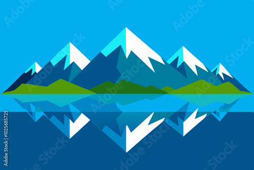 Mountain Lake Reflection Natural Background Vector Illustration