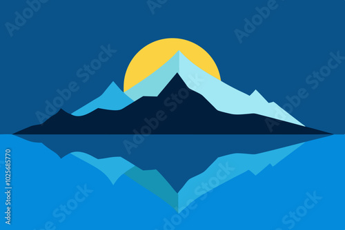 Mountain Lake Reflection Natural Background Vector Illustration