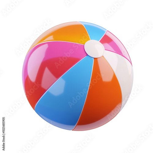  Colorful beach ball 3d icon cartoon style on white and transparent background.