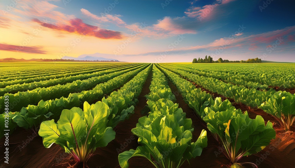 sunset over the field of wheat field, sky, landscape, agriculture, green, nature