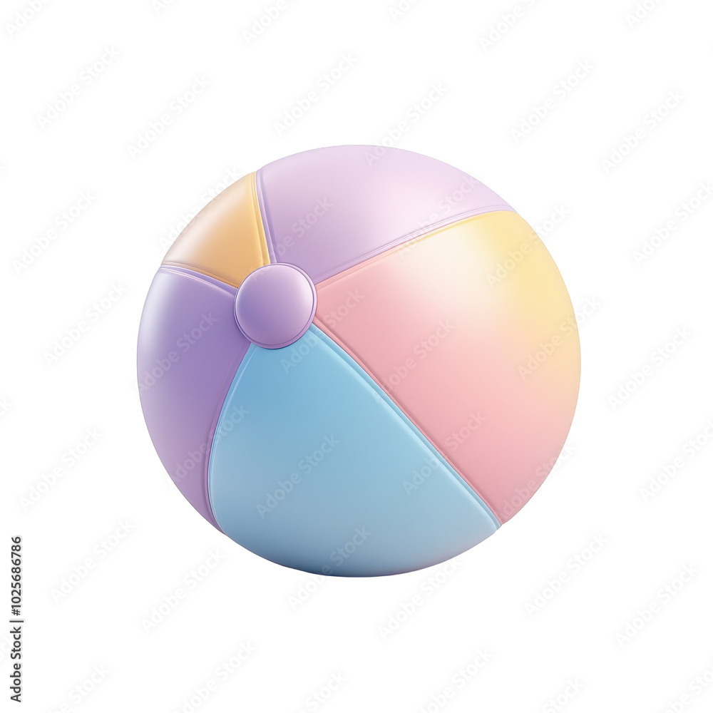 PNG beach ball featuring pastel shades 3d icon, cartoon style minimal on transparent, isolate on white background