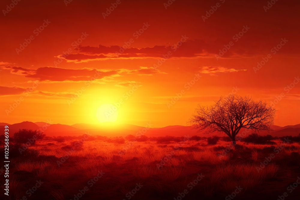 Fototapeta premium Serene sunset over a vast desert landscape