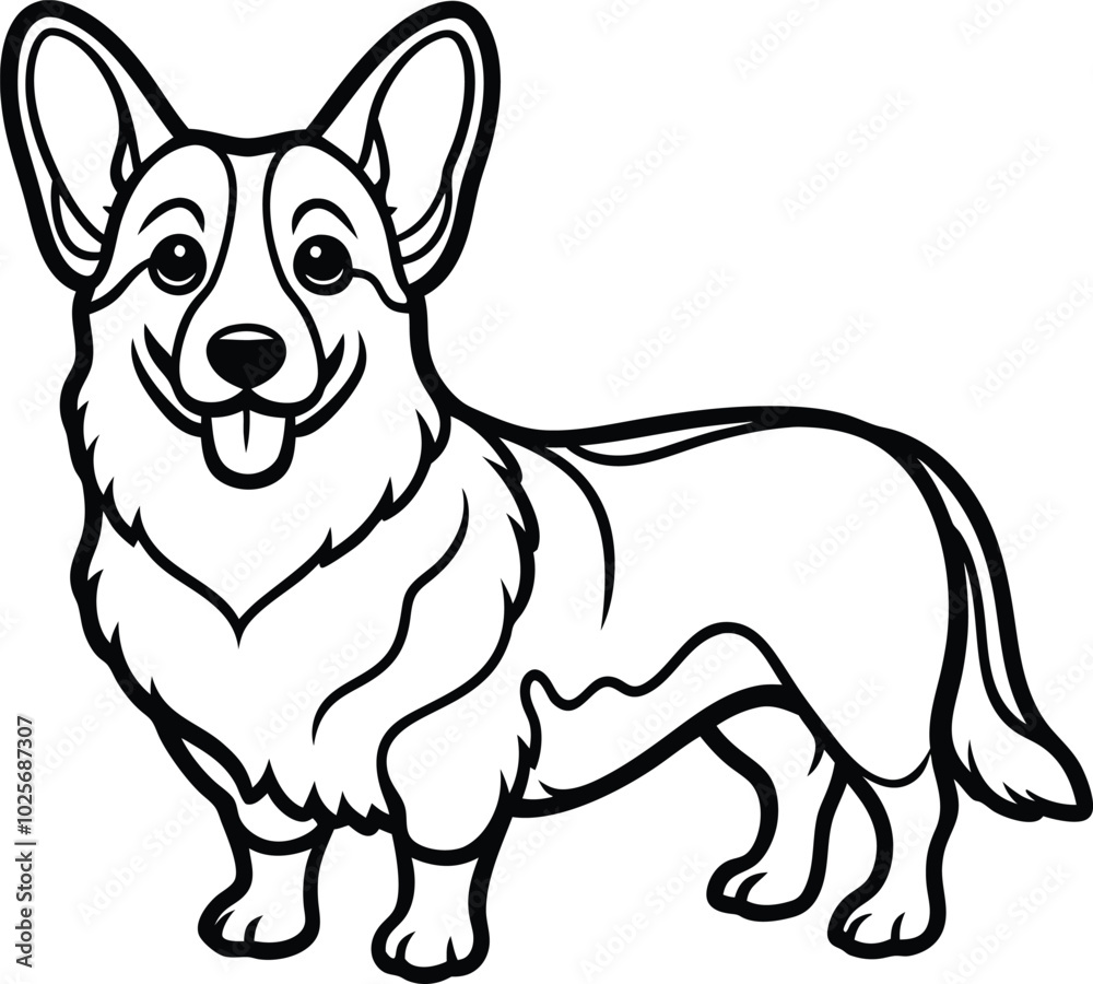 Pembroke Welsh Corgi dog breed vector black line illustration isolated on a white background. Pembroke Welsh Corgi dog breed vector black line illustration isolated on a white background.
