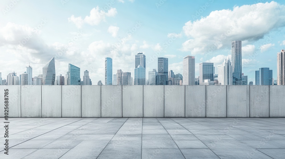 Modern city skyline with clouds and clear sky, urban landscape view. Modern city skyline with clouds and clear sky, urban landscape view.