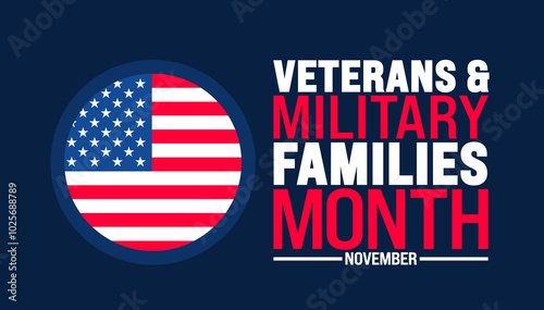 National Veterans and Military Families Month background or banner design template is observed every year in November. Holiday concept. Template for card, poster, placard, template.