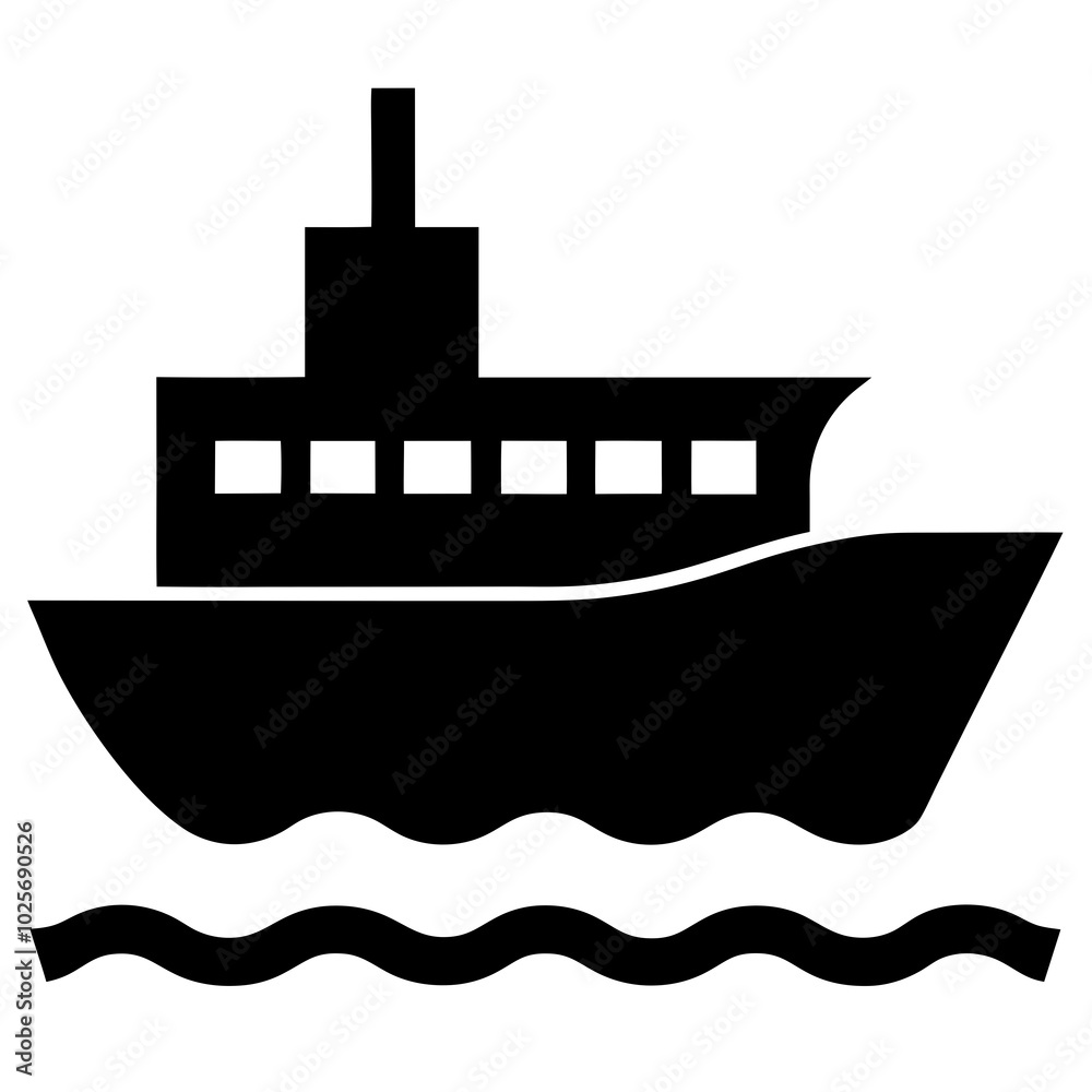 A minimalist boat on waves silhouette icon, perfect for digital projects or prints. This vector artwork features clean lines, offering a simple and elegant design for nautical or marine-themed visuals A minimalist boat on waves silhouette icon, perfect for digital projects or prints. This vector artwork features clean lines, offering a simple and elegant design for nautical or marine-themed visuals