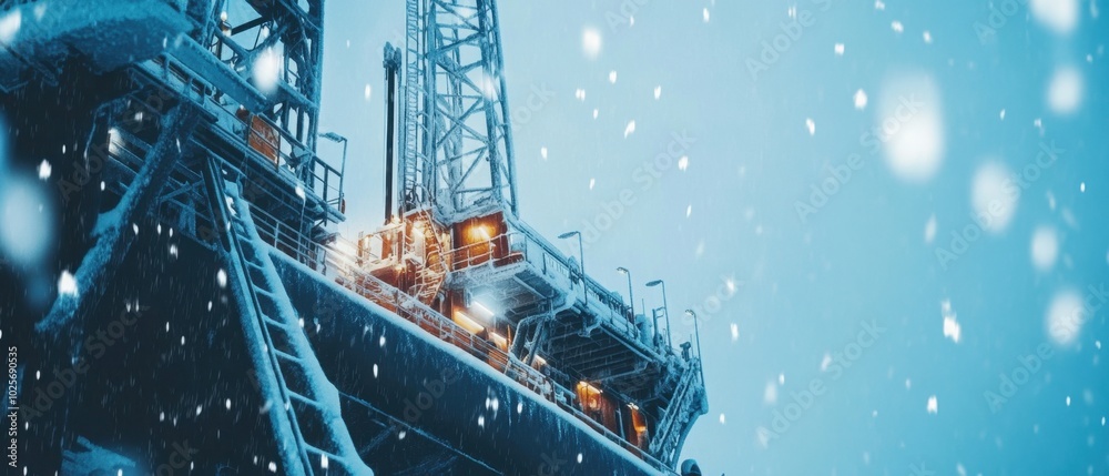 Modern Oil Rig with Cutting-Edge Technology in Snow Modern Oil Rig with Cutting-Edge Technology in Snow