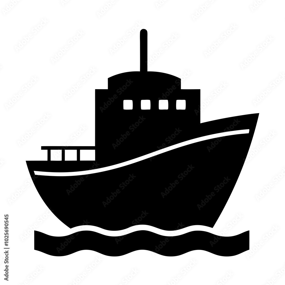Fototapeta premium Black Ship Silhouette on Water