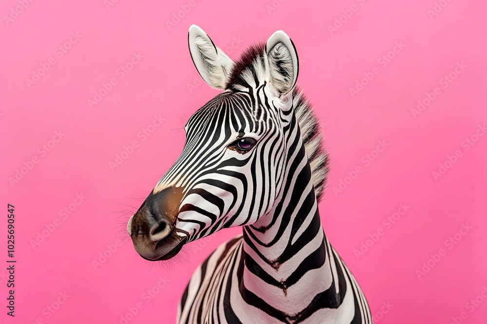 Close-up of a Zebra's Head Against a Pink Background Close-up of a Zebra's Head Against a Pink Background