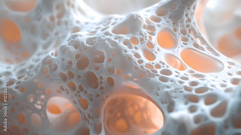 11. A radiant representation of a human bone cell in a microscopic environment 11. A radiant representation of a human bone cell in a microscopic environment