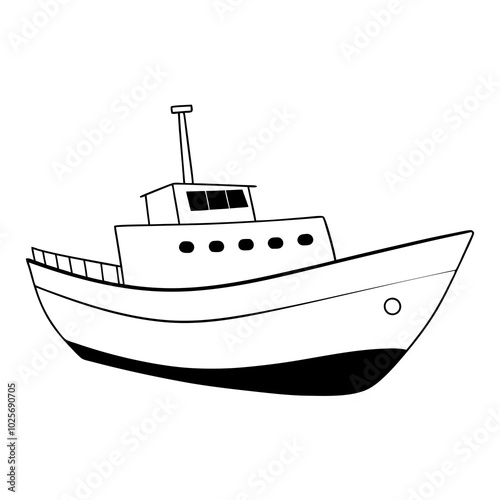 Simple Boat Illustration with Cabin and Mast