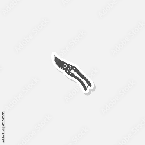 Hand pruners icon sticker isolated on gray background