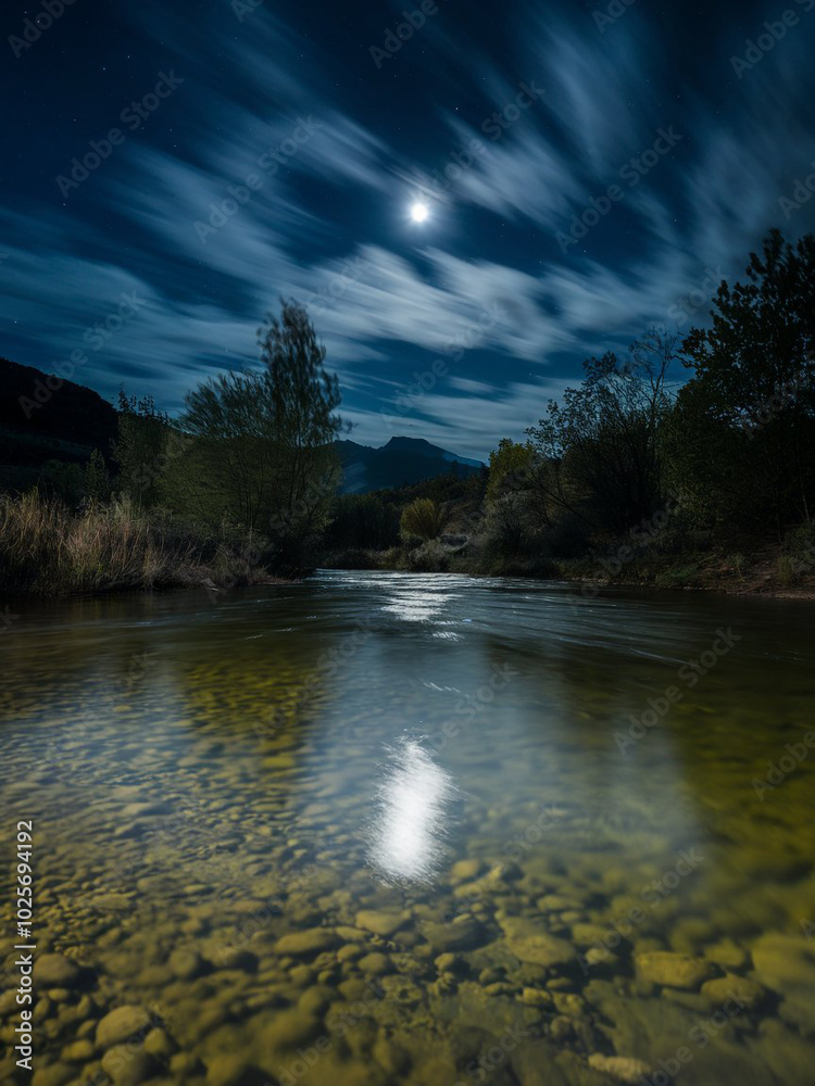 Fototapeta premium River water at night on vertical photography 8.