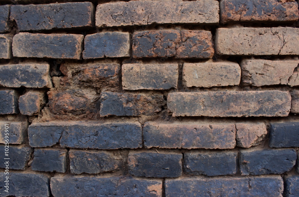 Obraz premium Close-Up of Weathered Rustic Brick Wall Texture