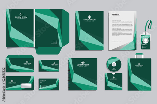 Wallpaper Mural Editable vector Brand Identity concept of stationery Mock-Up set with green and white abstract graphics design. Branding stationery mockup template of File folder, annual report, AD banner Torontodigital.ca
