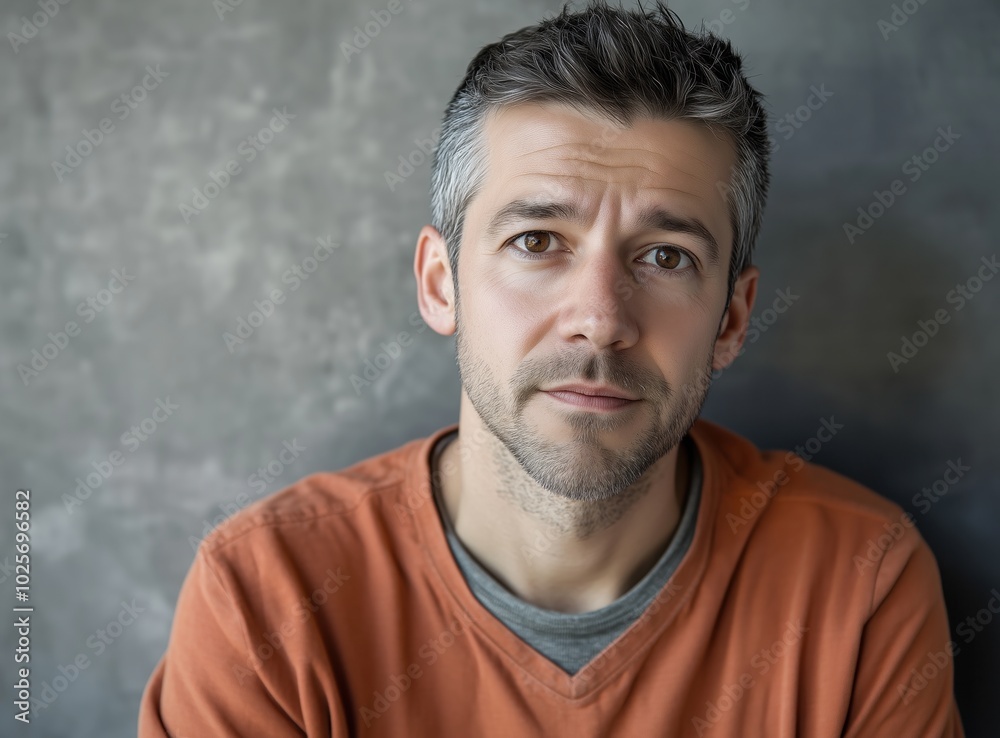 man in thought against the background of a gray wall man in thought against the background of a gray wall