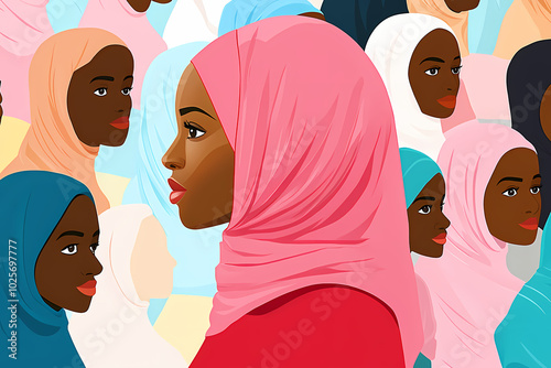 Illustration of Diverse Women in Colorful Hijabs