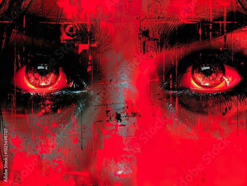 Intense Red Eye Abstract Digital Painting